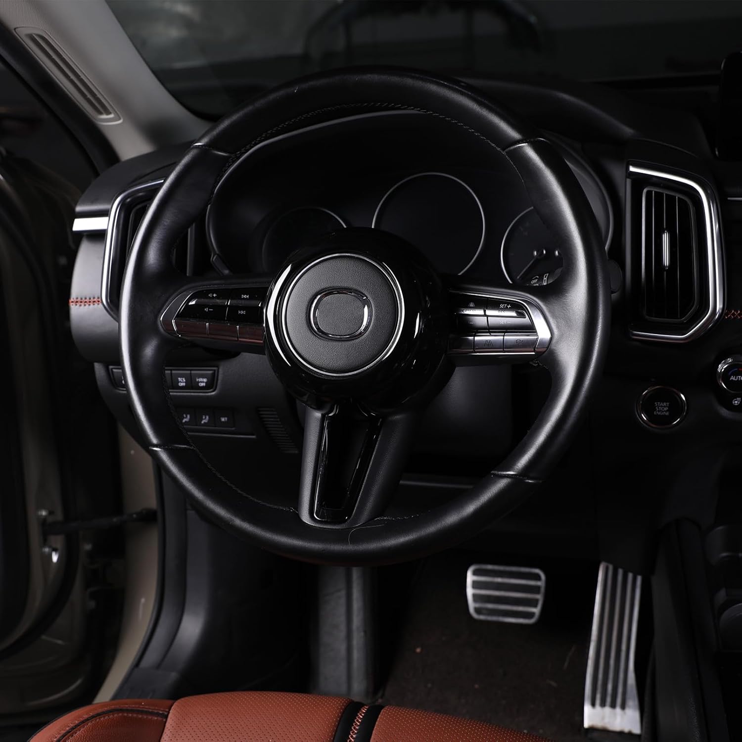 Steering Wheel Decoration Covers Trim Fit for Mazda CX50 Mazda 3 CX30 Accessories, Glossy Black Interior Sporty Accessories for Mazda CX-50 Hybrid 2023-2026 Mazda 3 CX-30 CX 30 2020-2025