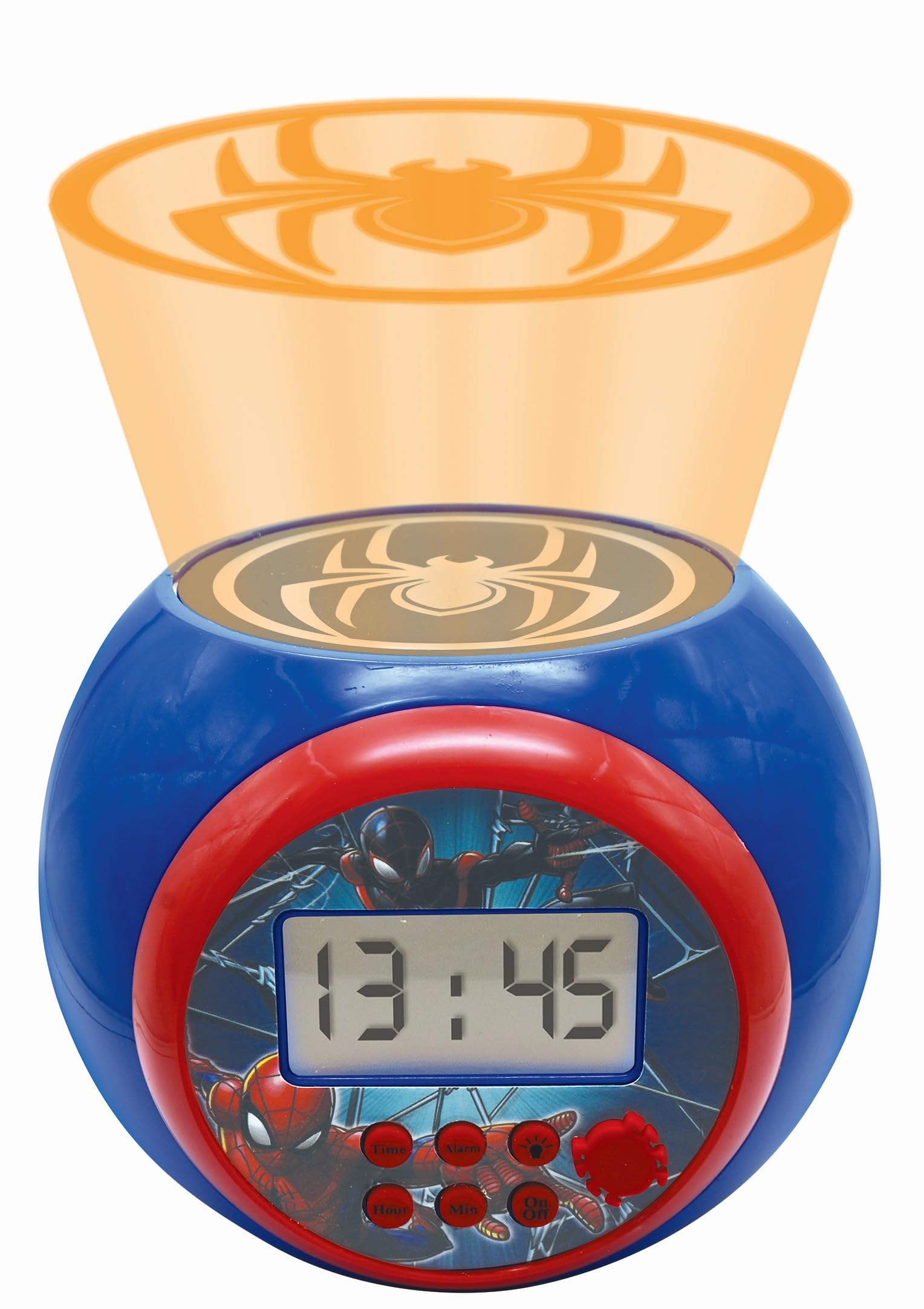 Lexibook - Marvel Spider-Man Réveil projecteur avec Fonction Alarme et répétition Snooze, veilleuse avec minuterie, écran LCD, à Piles, Bleu/Rouge, RL977SPLXB