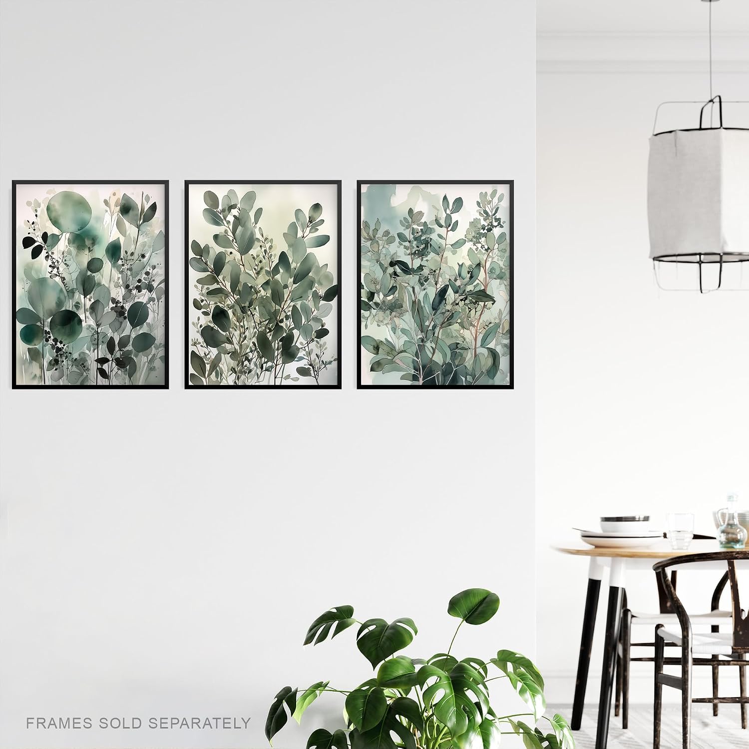 Artery8 Set of 3 Botanical Plants Sage Green Watercolour Eucalyptus Leaves Boho Artworks Unframed Wall Art Living Room Poster Prints Pack