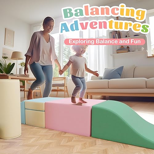 Miniatura 4 de Xilingol Juguetes de escalada suaves para niños pequeños, bloques de espuma rosa para gatear y deslizar, juegos de gimnasio suaves para preescolar,