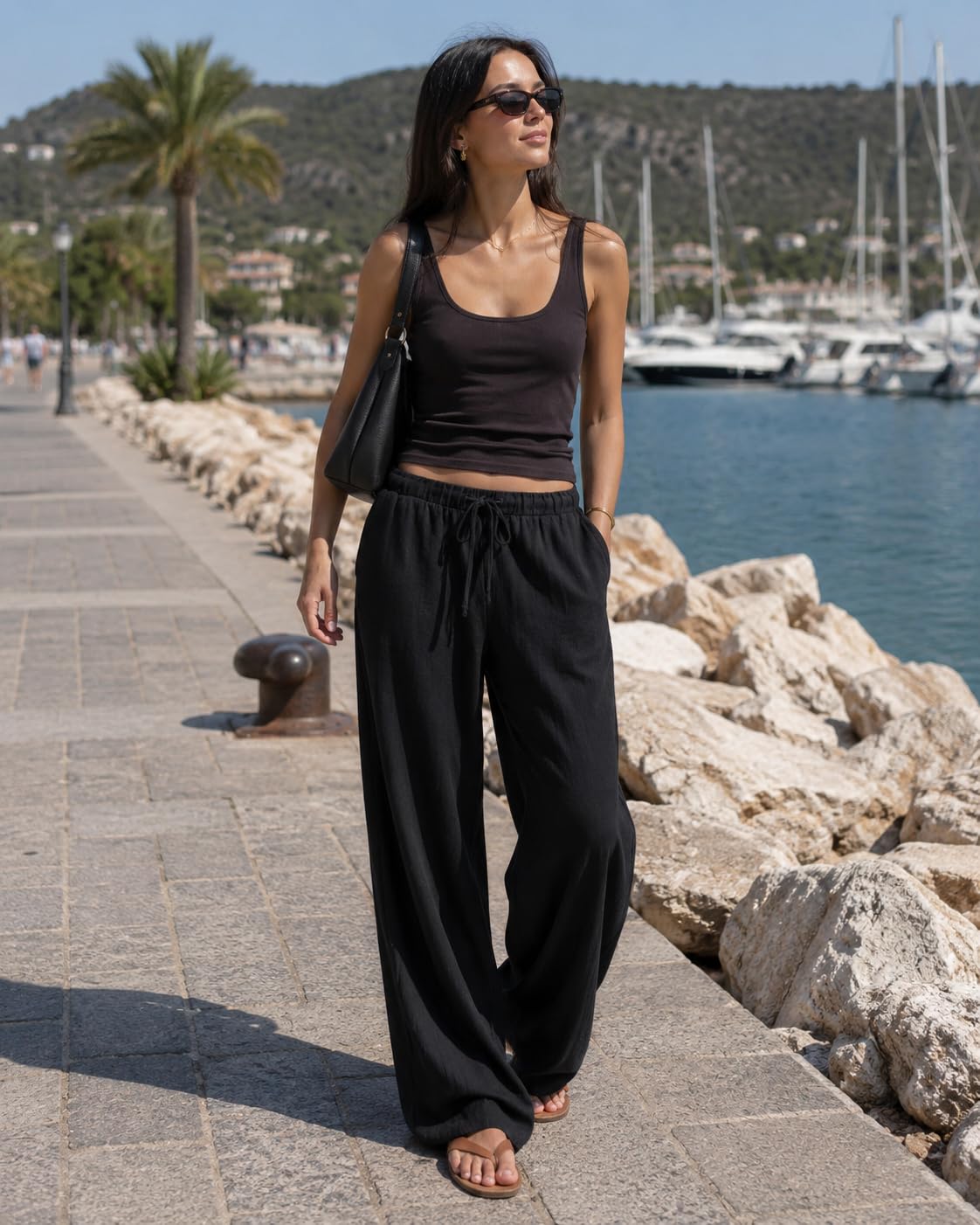 Zylioo Pantalon haut en lin pour femme, 1,8 m, léger, coupe décontractée, pantalon décontracté pour femmes de grande taille, jambe droite
