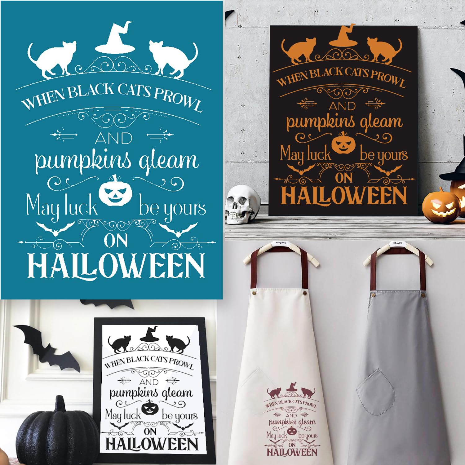 Alinacutle Halloween Silkscreen Stencil,Reusable Self-Adhesive Silk Screen Printing, Sentiments Template,for Printing on Wood/Fabric/Paper, 8.5" x 11"