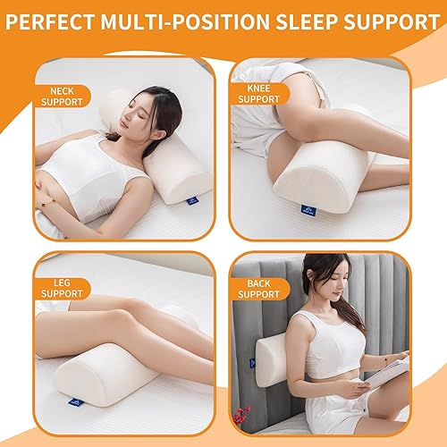 Miniatura 10 de Almohada de rodilla Half Moon Bolster, almohada de espuma viscoelástica para aliviar el dolor de espalda, cuña lumbar redonda para piernas que
