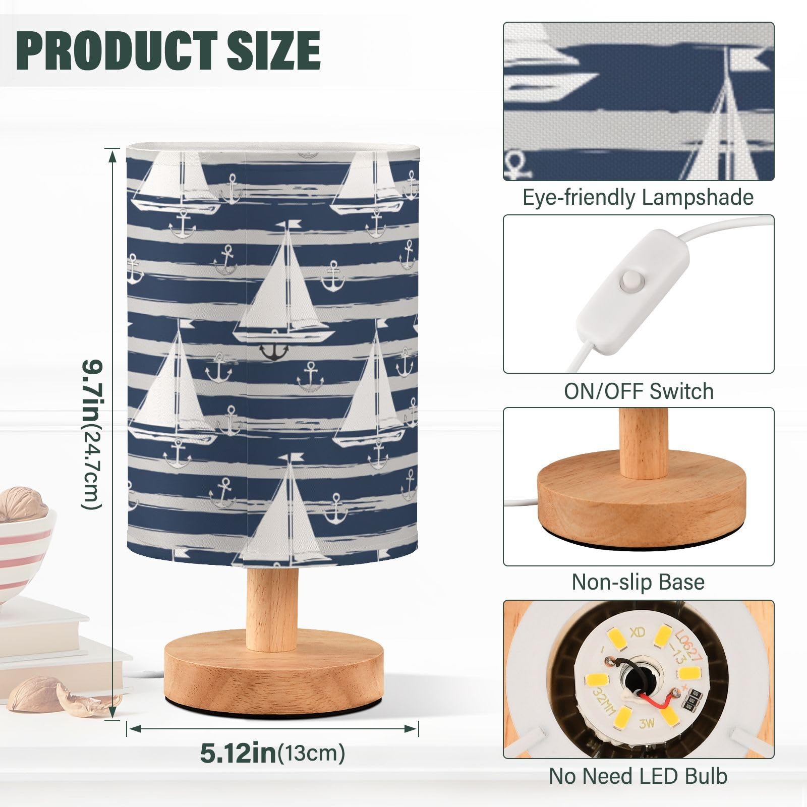Amazon.com: GOODOLD Sailboats Navy Stripes LED Table Lamp - Modern