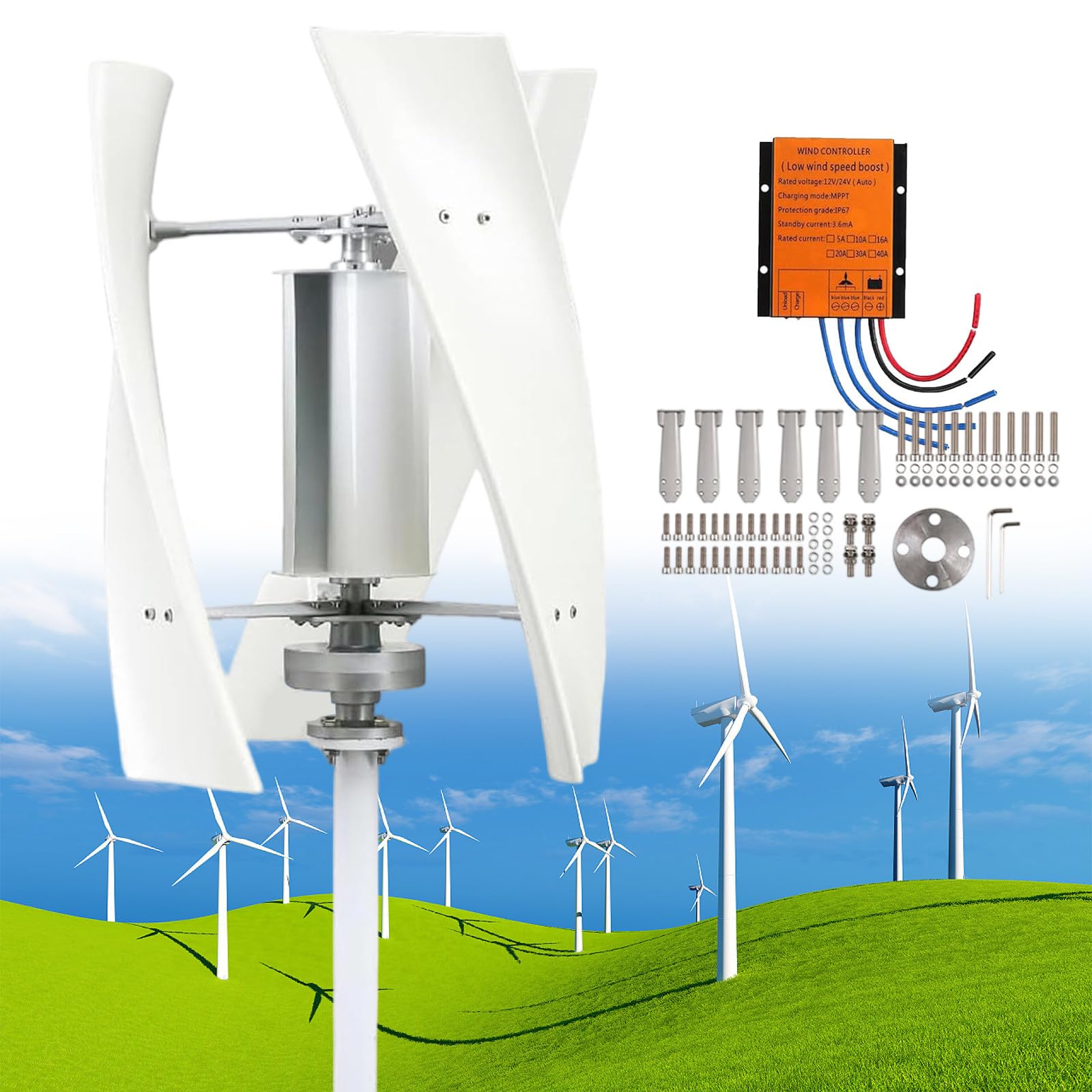 Fablestoryem 8000W Wind Turbine Generator Kit with MPPT Controller,12V/24V/48V Wind Turbine Vertical Wind Generator Kit Electricity Producer Equipment Home Power Energy Kit,48V
