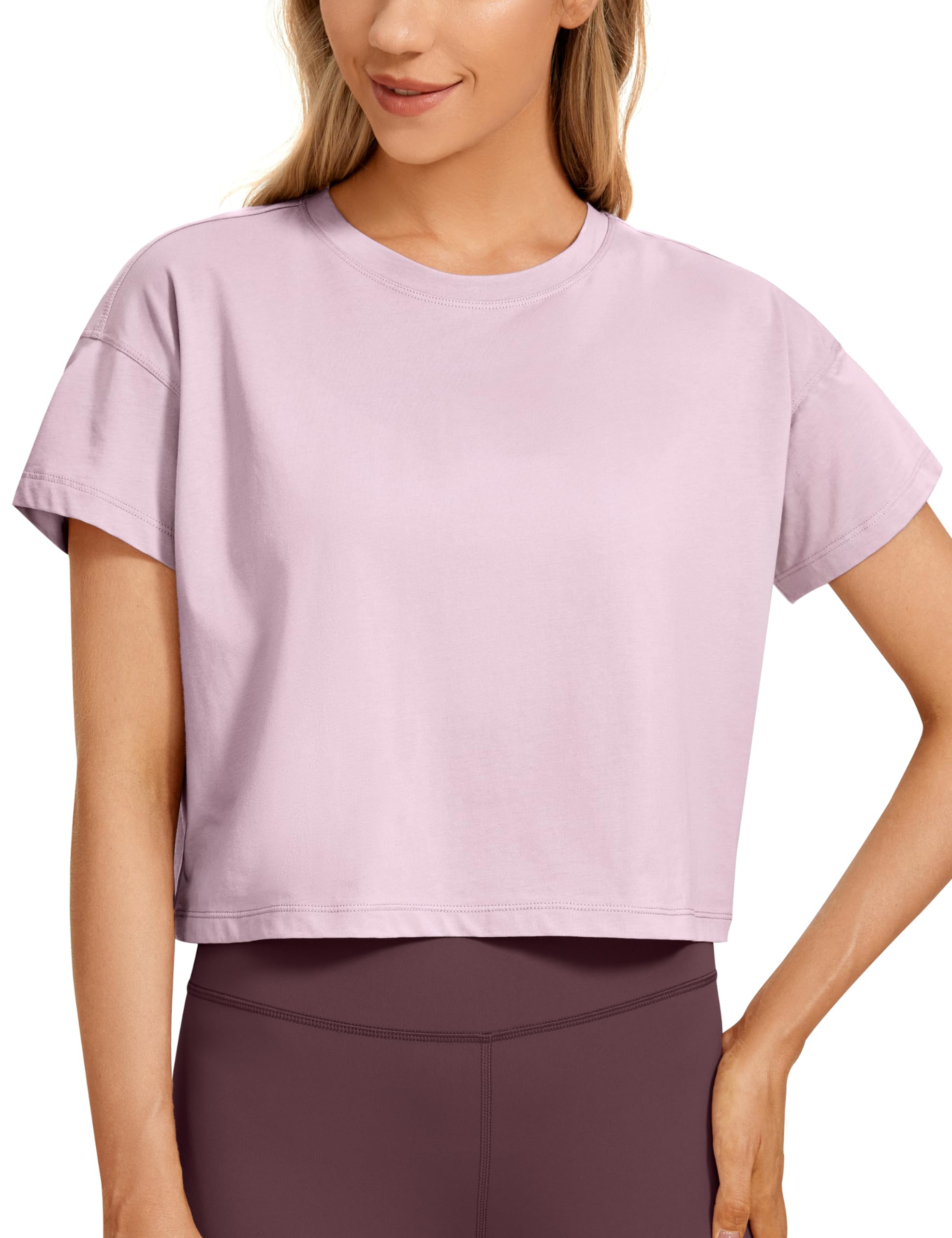 CRZ YOGA Women's Short Sleeve Yoga T-Shirts Loose Fit Sports Fitness Crop Tops Workout Casual Cropped Shirt Pink Peony 10