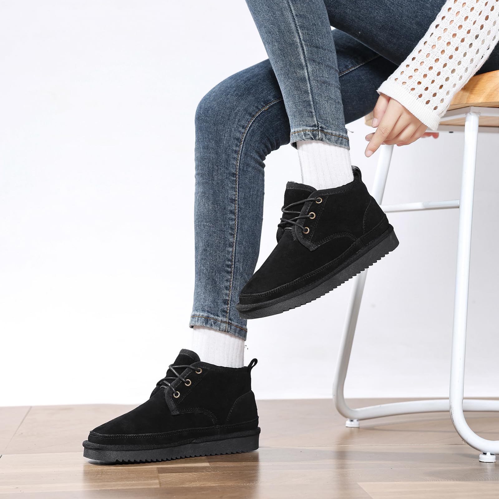 Meik Mangni Stivali da Neve Donna Stivaletti Invernali Uomo Comodi Scarpe con Calda Foderati Antiscivolo Scarponi Neve Classici Snow Boots Esterno Nero 40EU（Dimensioni della Suola 41EU）