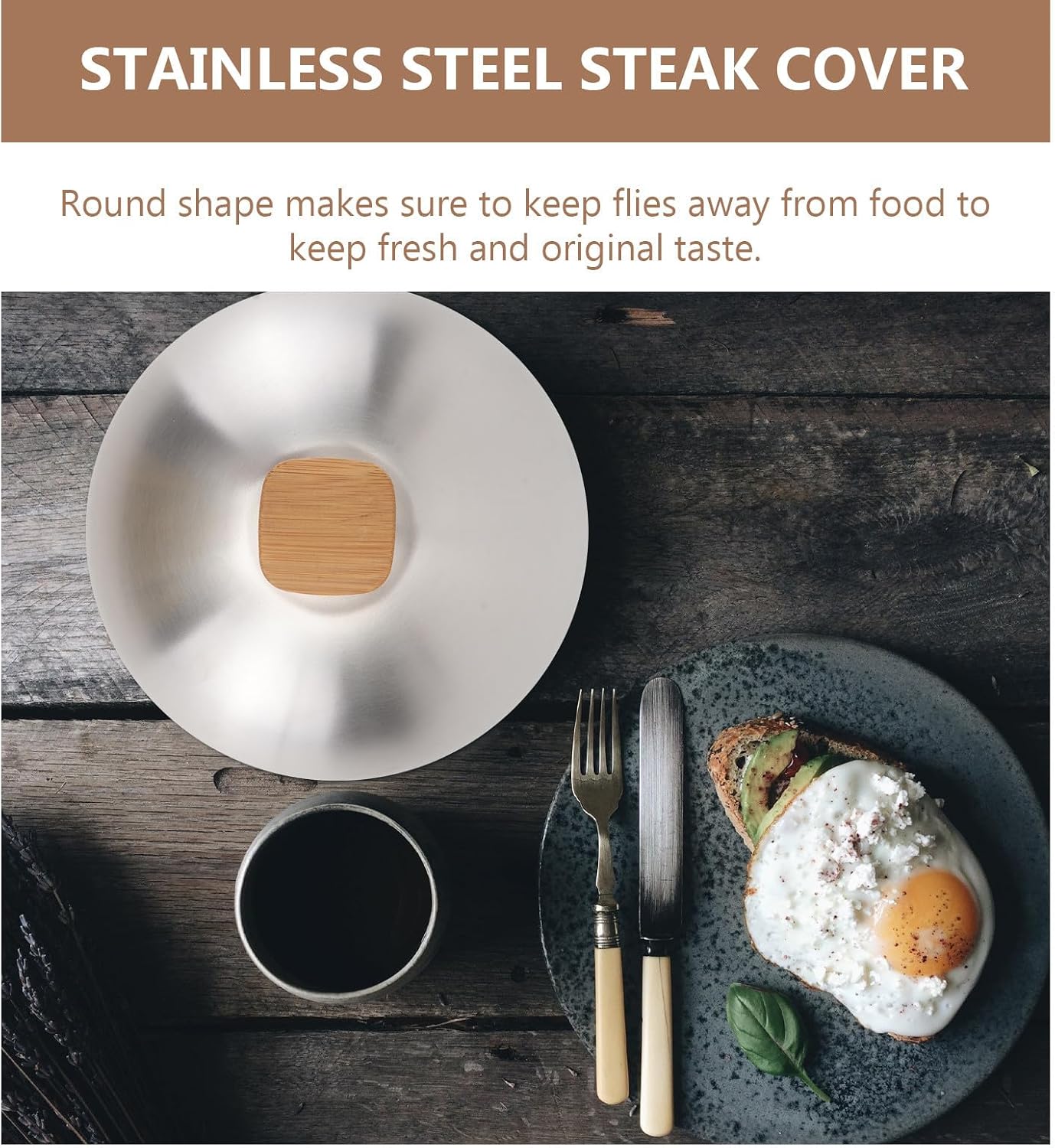 Unomor Stainless Steel round Steak Cover Food Protective Hood Household Kitchen Cooking Dome Dish Cover with Creative Design to Keep Food Fresh and Prevent Splashing
