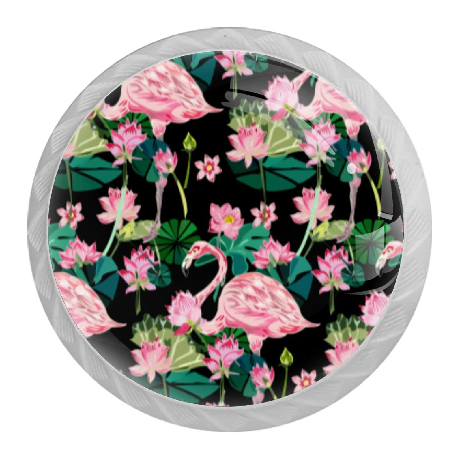 Tqmspg 4 Pieces Drawer Pulls Flamingo and Flowers Door Knobs Dresser Handles for Kitchen Wardrobe Cupboard Hardware Furniture