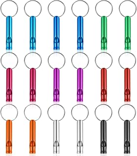 Prasacco 18 Pcs Emergency Whistle with Keychain, Emergency Whistle Survival Loud Whistle Aluminum Safety Whistle Key Chain for Outdoor Sports Camping Hiking Boating Fishing, 9 Colors