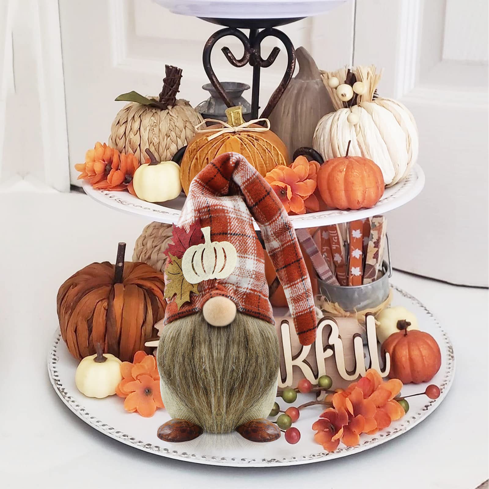 Peacheart Thanksgiving Gnome Decorations, 7.5" Sunflower Maple Leaf Plush Gnome Rustic Swedish Tomte Gnome Elf Doll Fall Autumn Harvest Party Farmhouse