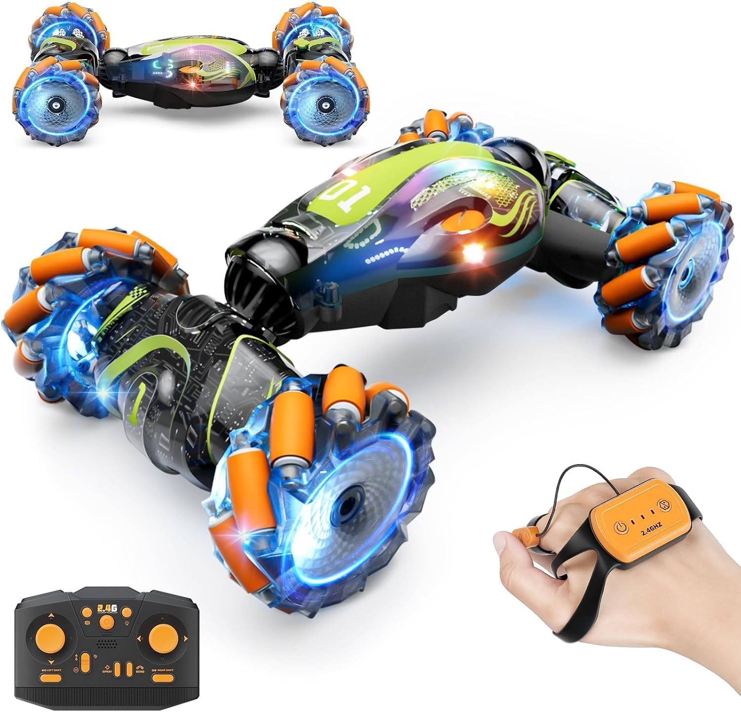 Gigilli Gesture Sensing RC Stunt Car with Spray Music Lights Remote Control Car Boys Toys Age 5-7 6-8 9 10 11 12 Birthday Gifts Boys for Kids Grandkids Ages 4 7 13 Years Old 4WD Twist Drift