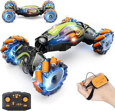 Gigilli Gesture Sensing RC Stunt Car with Spray Music Lights Remote Control Car Boys Toys Age 5-7 6-8 9 10 11 12 Birthday Gifts Boys for Kids Grandkids Ages 4 7 13 Years Old 4WD Twist Drift