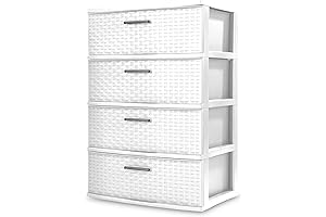 4 Drawer Tower Storage Organizer - White Weave Design