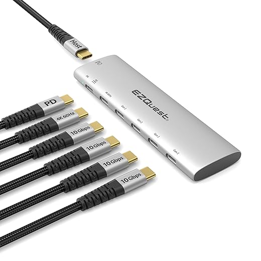 USB-C Gen 2 Hub Adapter 7-Ports - 3X USB-C 10Gbs Gen 2, 3X USB 3.0 5Gbs Ports, and 1X USB-C Power Delivery 3.0 with 5Gbs Data