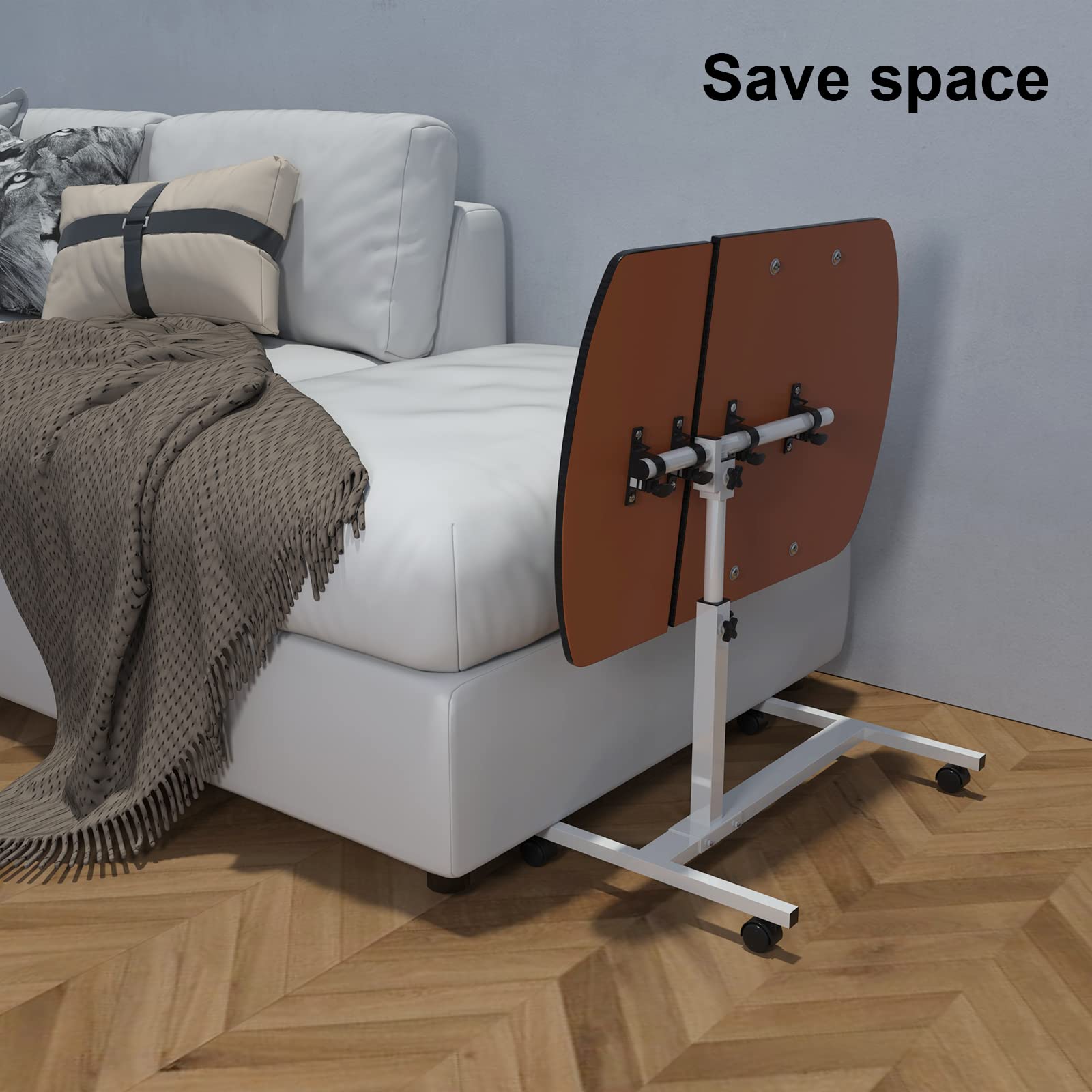 Mesa de cama con rueda, escritorio de pie móvil ajustable en altura de 61,5 – 96 cm con 4 ruedas, giratoria de 360 °, ruedas bloqueables, mesa para ordenador para sala de estar, dormitorio (negro)