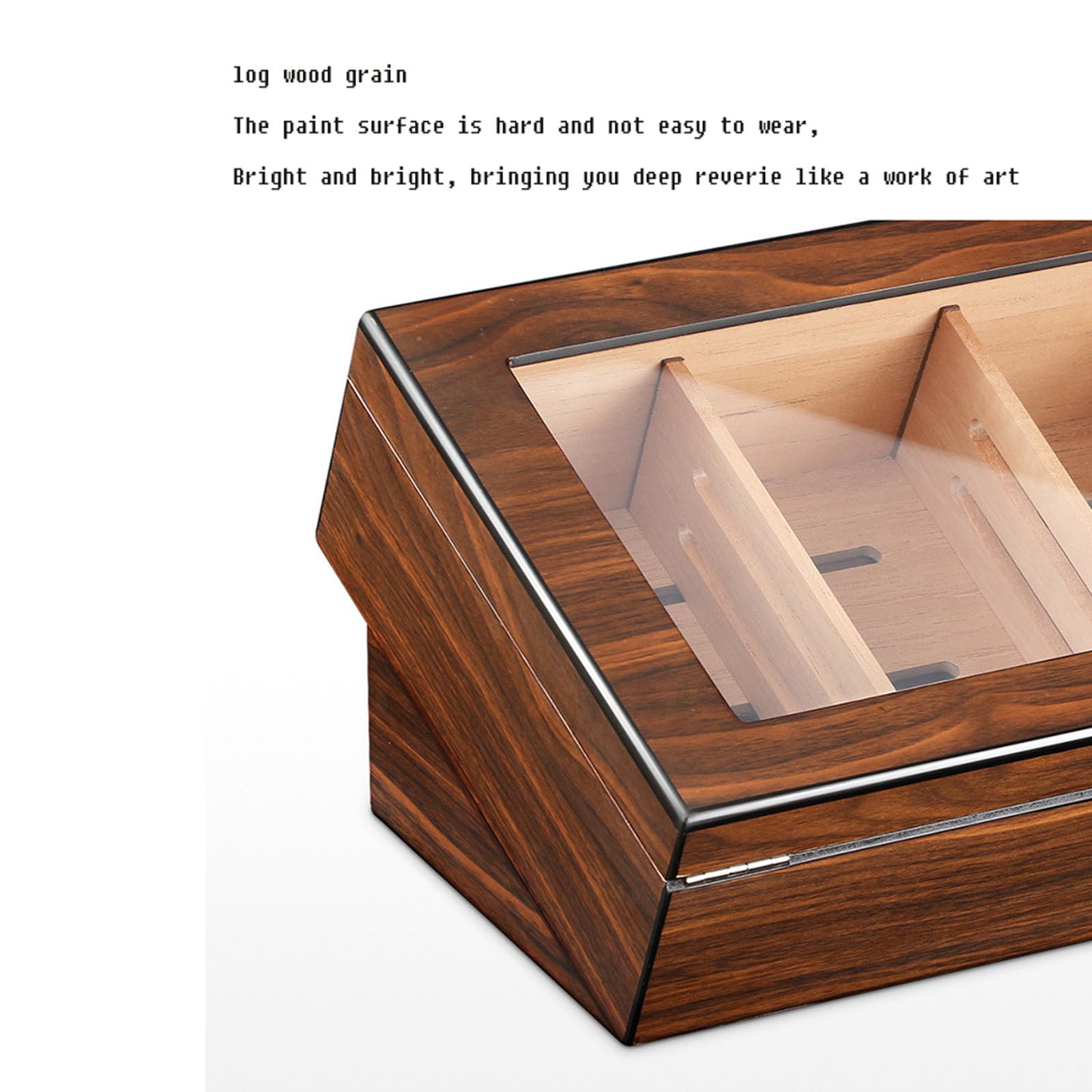 RIDAEX Log Holzmaserung Zigarren-Humidor, Glas-Display, transparentes Zigarettenetui, tragbar, mit Schlüsselschloss, 50 Stück Zigarrenetui