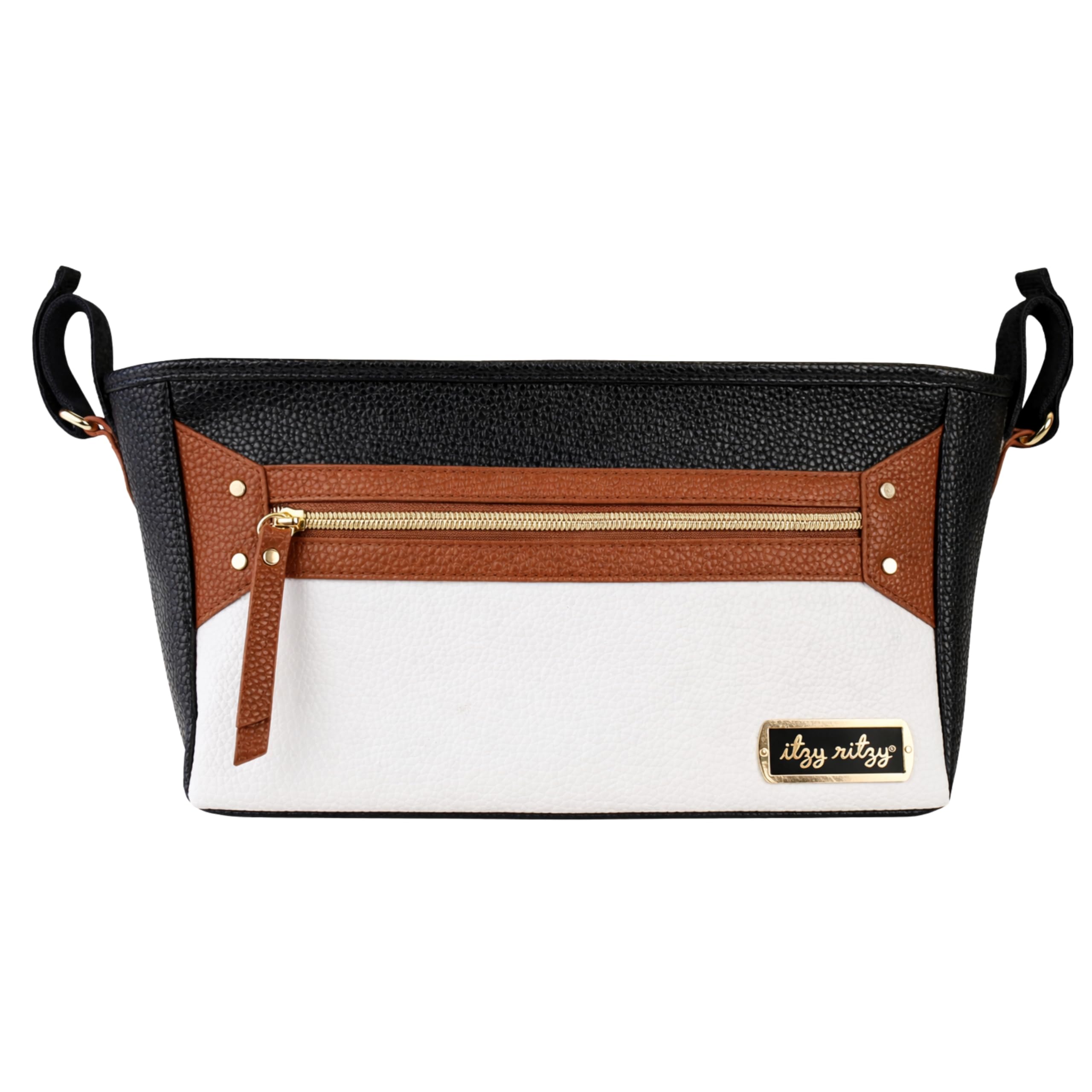 Itzy Ritzy Organizer regolabile per passeggino, dotato di due tasche frontali integrate con cerniera e cinghie regolabili per adattarsi a quasi qualsiasi passeggino, caffè e crema
