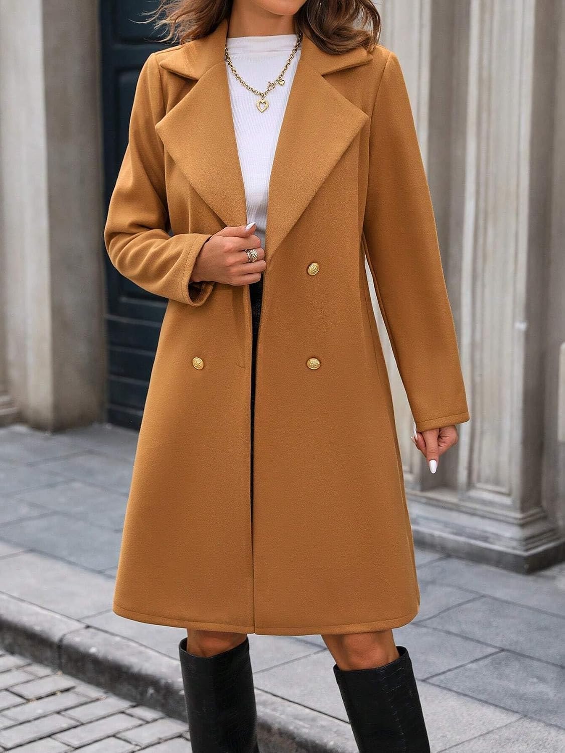 Womens Fashion Trench Outwear 1pc Solid Color Double Breasted Elegant Long Sleeve Coat Jacket Coat