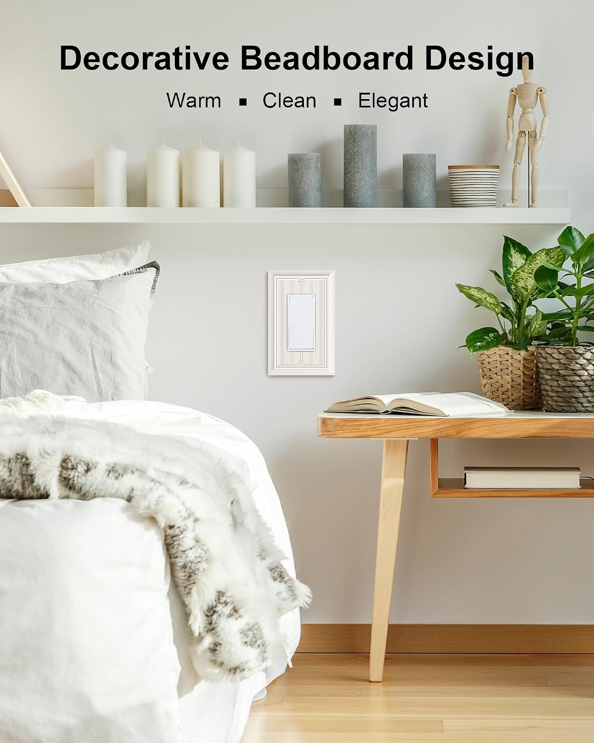 6-Pack Classic Beadboard Natural Bamboo Fiber Decorator Wall Plate Cover image 4