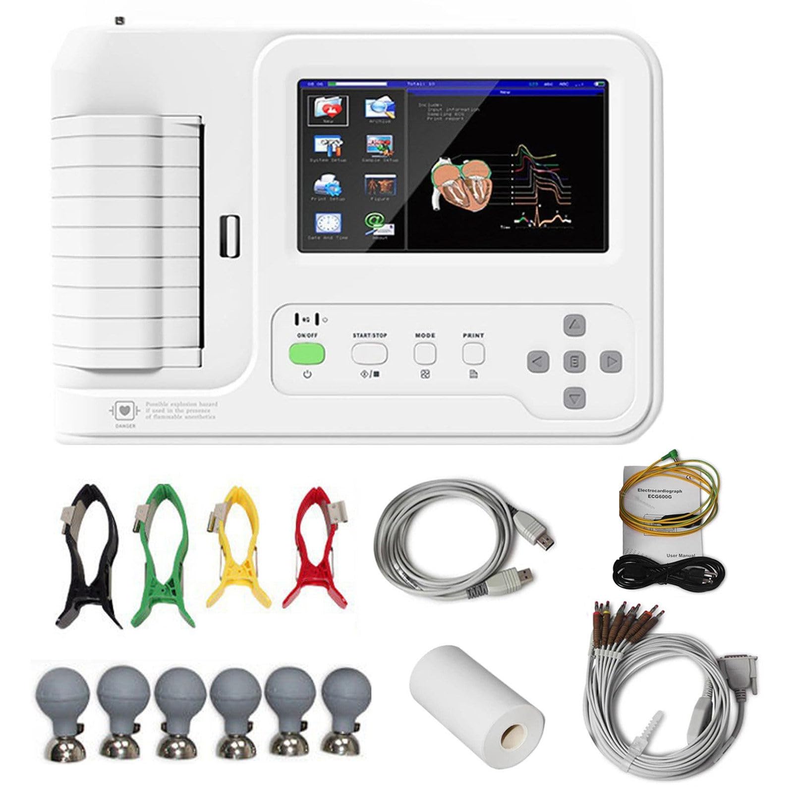 Monitor Ecg Portatile,Monitor per La Salute Cardiaca a Domicilio, Elettrocardiografo Ecg/Ekg a 6 Canali E 12 Derivazioni,Con Modalità Di Dimostrazione Della Forma D'onda Ecg,Interfaccia Multilingue