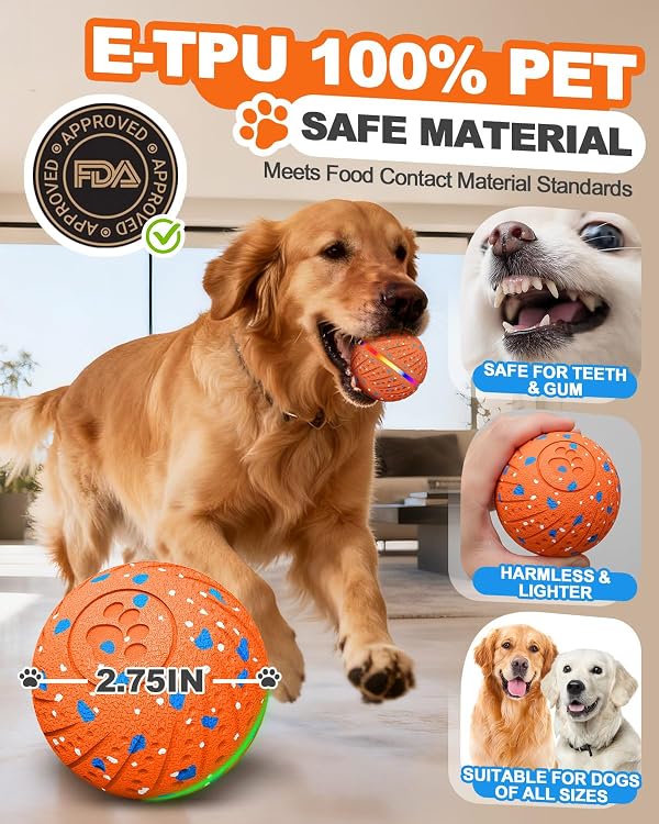 Maraiss Interactive Dog Toy Balls, E-TPU Automatic Rolling & Bouncing Dog Balls with Lights, Type-C Rechargeable IPX7 Waterproof Dogs Ball, Great Gift for Medium & Large Dogs by Maraiss - Used condition - Image 3