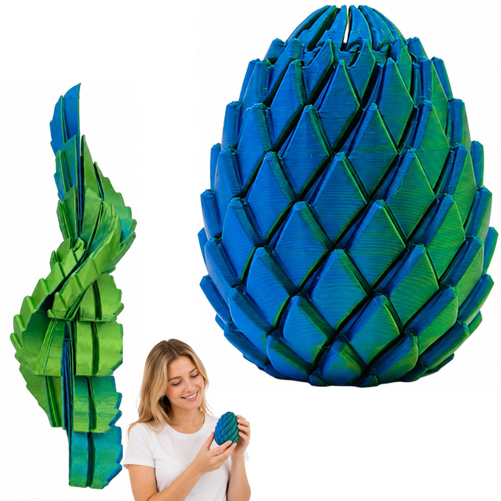 3D Printed Dragon Egg Fidget Toy, Deformable Twisting Rotating Ball