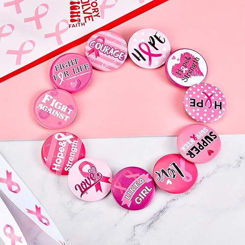 Miniatura 7 de Insignia de botones de concientización sobre el cáncer de mama, color rosa, broche de cinta rosa con diseño de esperanza, insignias decorativas para