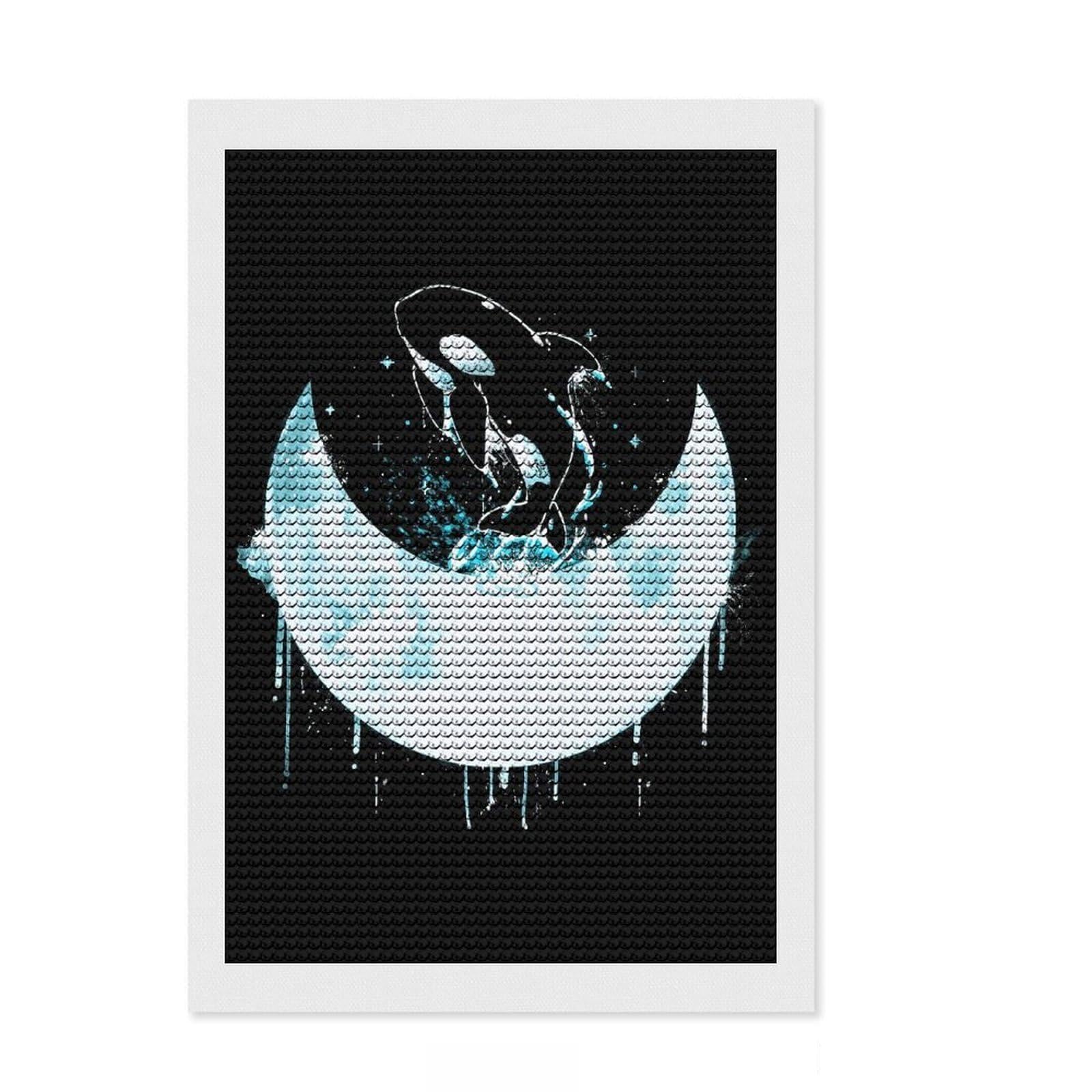 Junmoney Moon Whale Diamond Painting Set 8"x12", for Adults, Home Wall Decor, Easy to Enjoy, Christmas Gift, Nice Detail and Sparkle