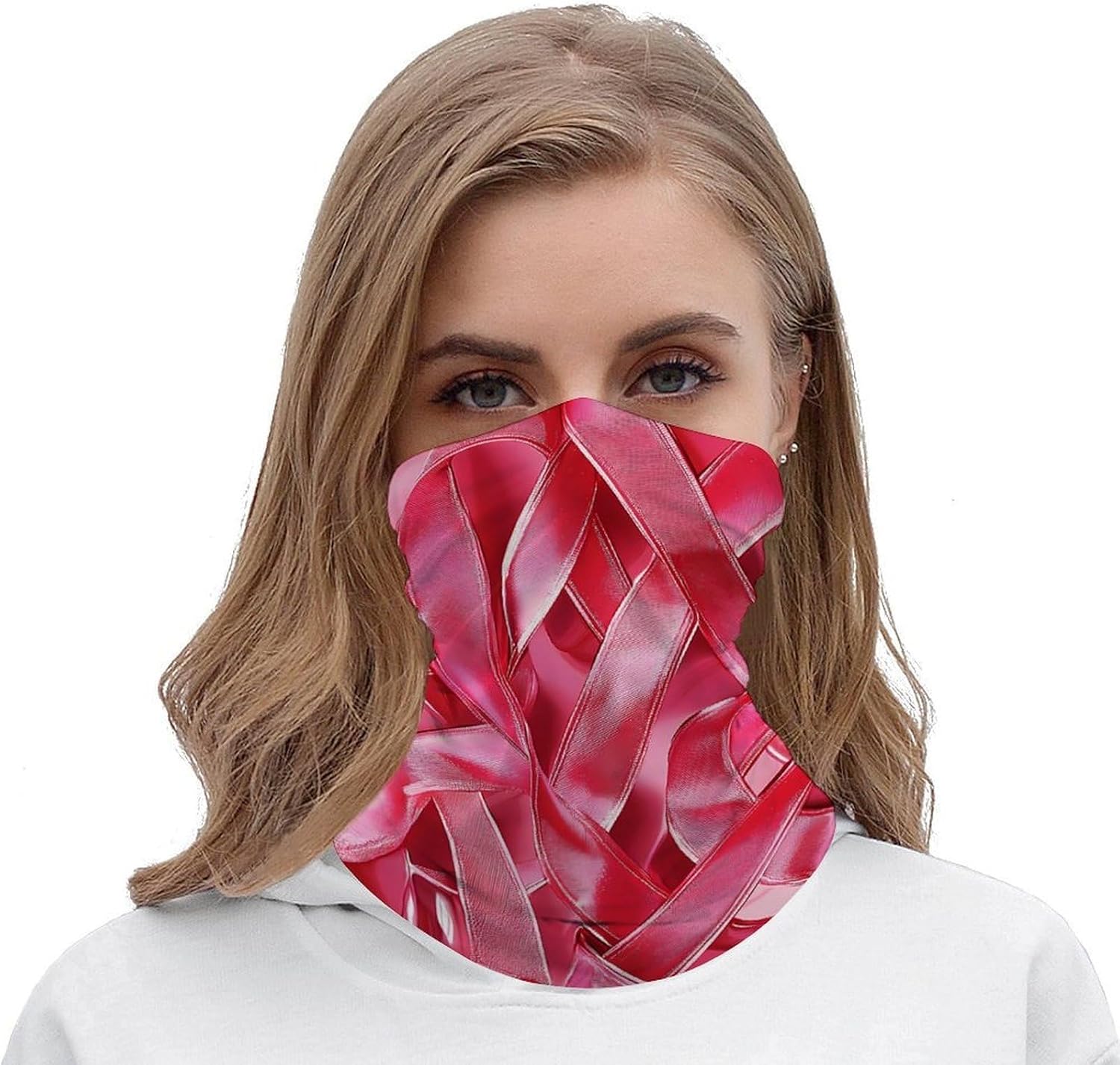 Abstract Breast Cancer Ribbons Neck Gaiter Windproof Face Mask Bandanas for Men Women Cold Weather Scarf