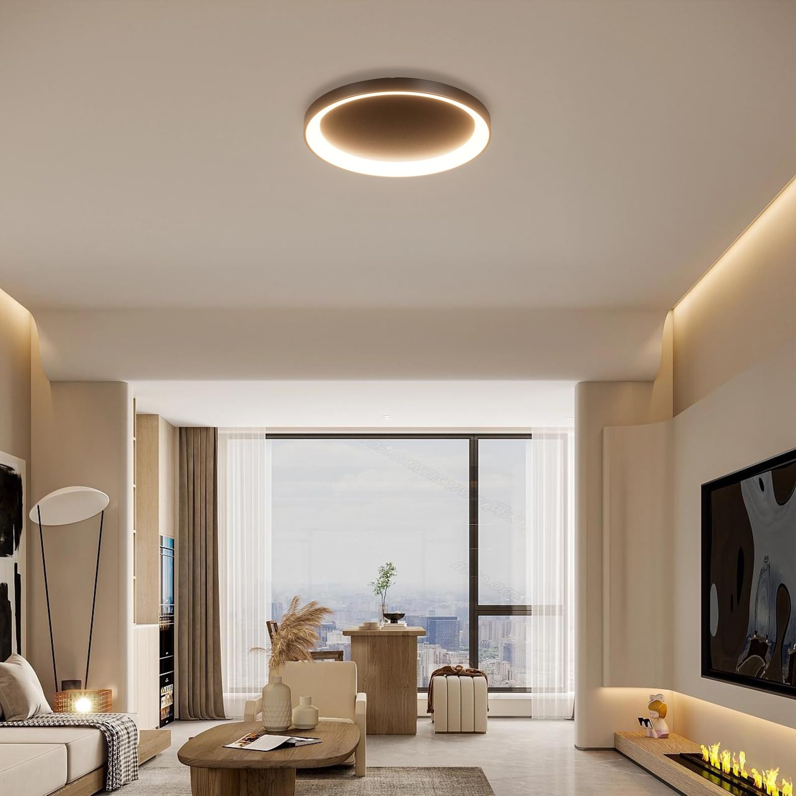 Klighten Plafonnier LED Rond 56W 3500 Lumen, Lampe de Plafond Design en Métal, Luminaire Plafonnier Moderne pour Couloir Chambre Cuisine Salon, 48cm, Blanc Chaud 3000K, Noir