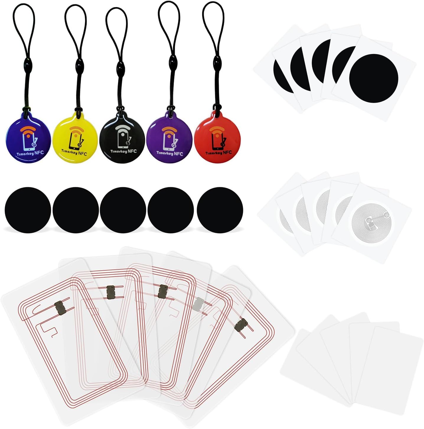 Timeskey NFCNTAG 215 NFC Stickers & Cards Set NTAG215 NFC Tags NFC Cards Compatible with TagMo, Amiibo, 504 Bytes Memory Pack of 30