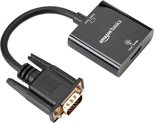 Tienda Basics Adaptador HDMI chapado en oro (hembra) a VGA (macho) con puerto de audio de 0.138in (solo de HDMI a VGA)