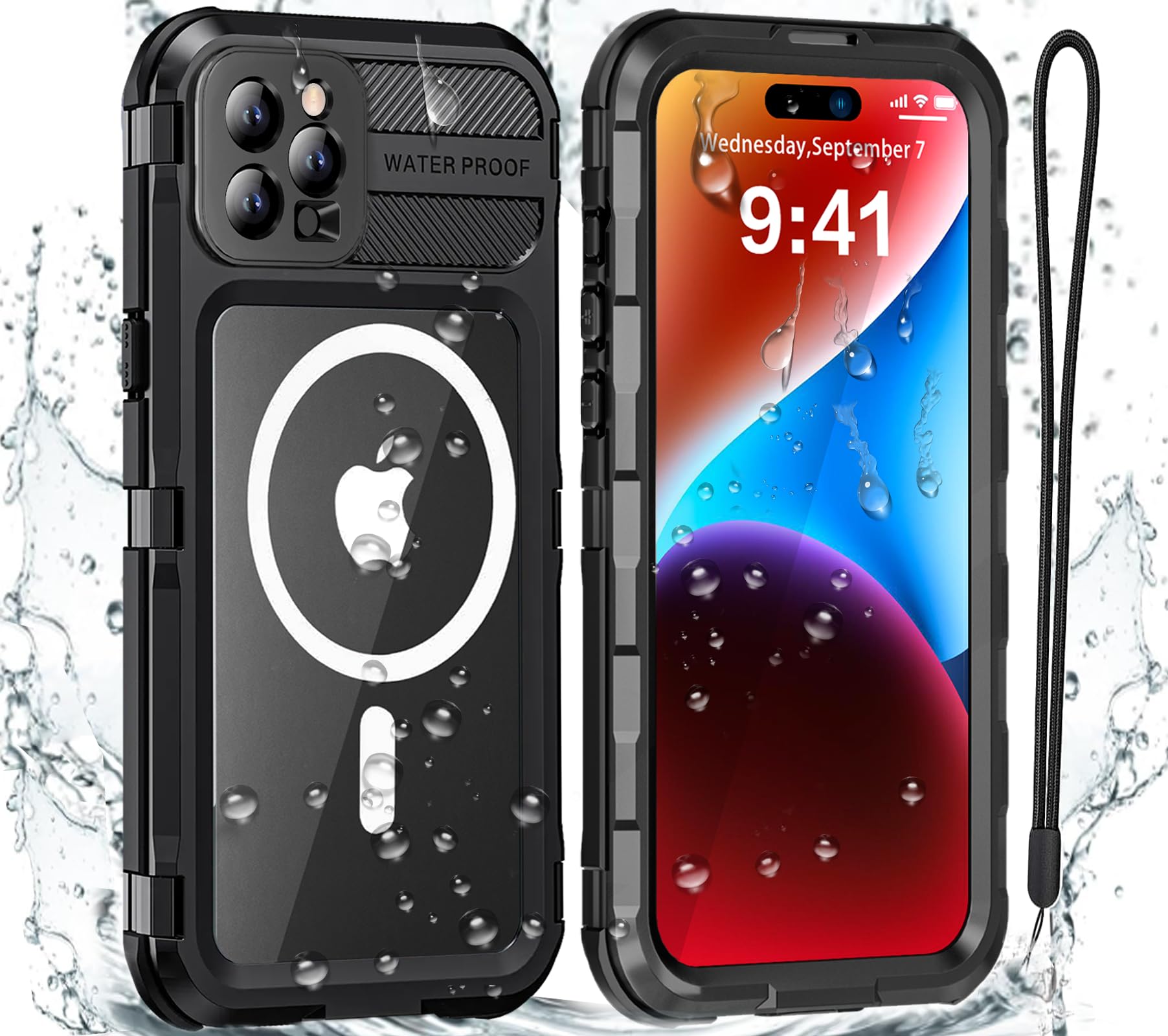for iPhone 13 Pro Max Waterproof Case Compatible with MagSafe, Metal Heavy Duty IP68 Underwater Case Built-in Screen Protector, Military Grade Shockproof Rugged Protective Cover 6.7 inch Black