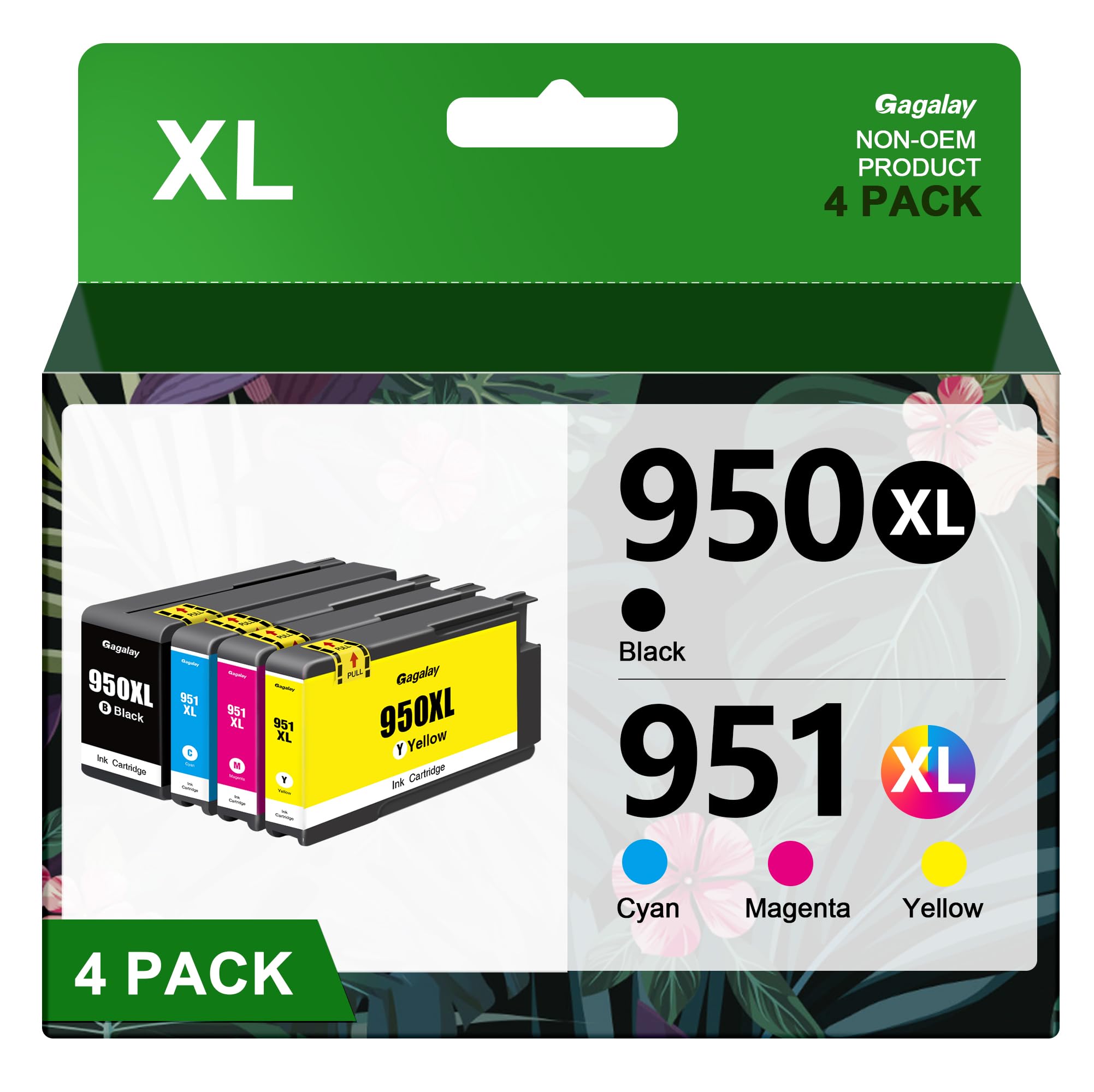 Compatible 950XL 951XL Ink Cartridge Replacement for HP OfficeJet Pro 8600 8610 8615 8620 8100 8630 8660 8640 276DW 251DW, Black, Cyan, Yellow, Magenta, 4-Pack
