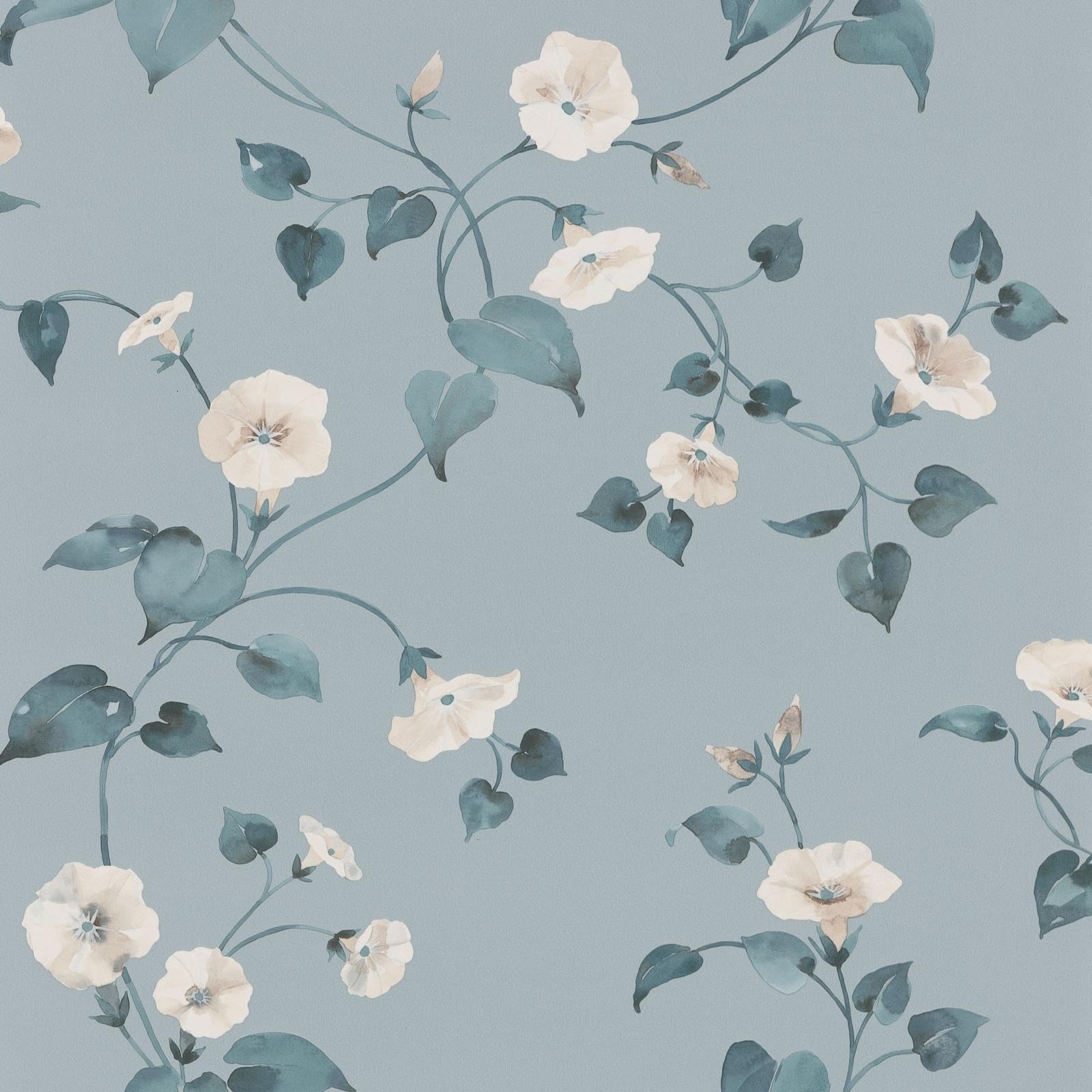 Sophie Laurence Duck Egg Cream Duck Egg Floral Wallpaper Cream Flowers Smooth Finish Feature Wall Living Room
