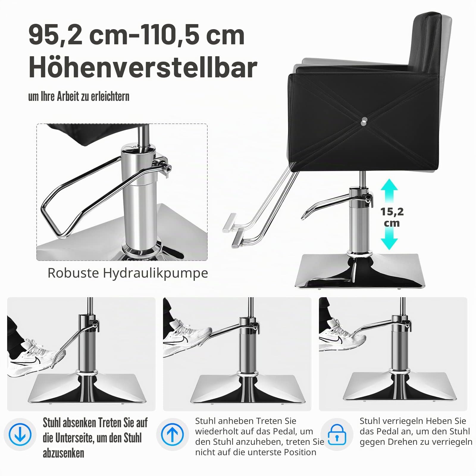 FANTASK 360° drehbar & höhenverstellbarer Friseurstuhl, Barbersessel mit hydraulischer Pumpe, Barberstuhl mit Fußstütze für Friseursalon & Barbershop, Schwarz