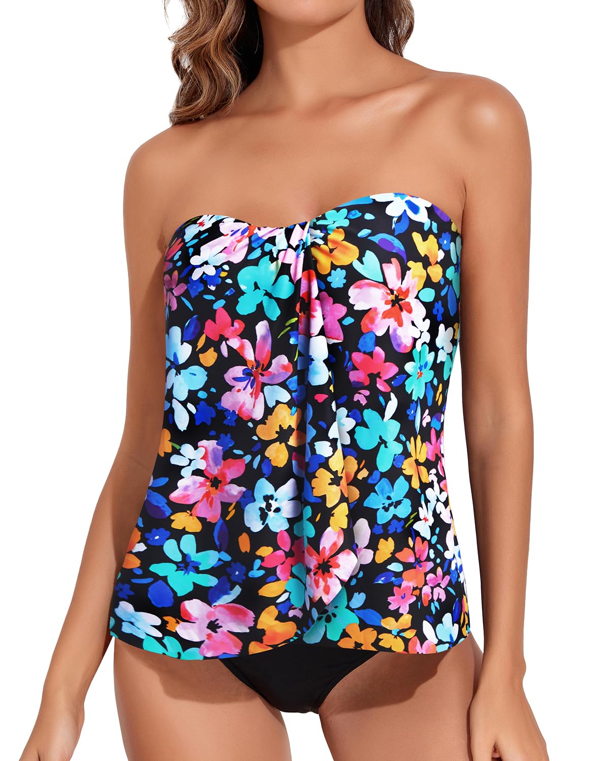 Women Two Piece Tankini Bathing Suits Halter Bandeau Swim Top with Bottom