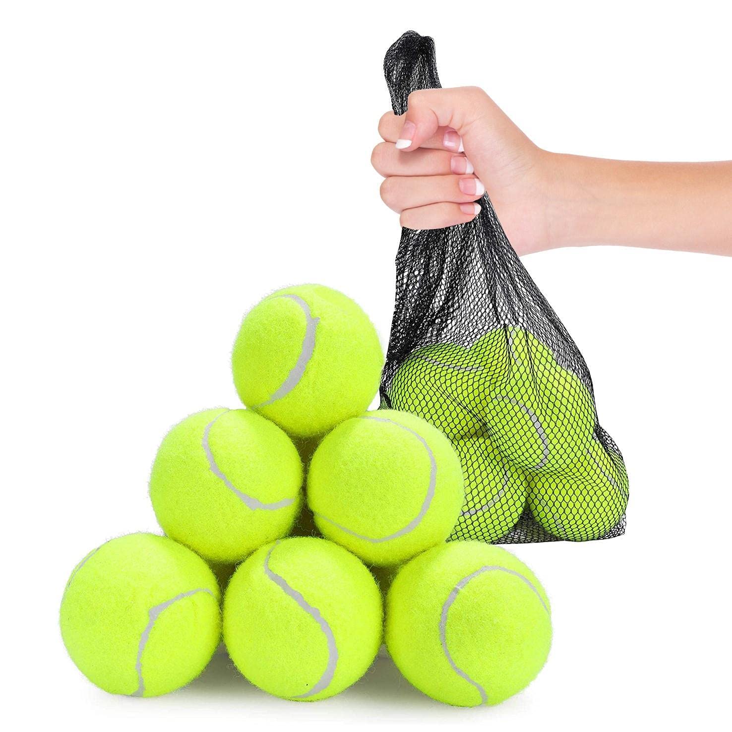 iTrend Tennis Balls 12 Pack with Mesh Storage Bag, High Visibility Training Tennis Balls, Durable Practice Tennis Balls for Beginners, Coaching, Schools, Clubs & Recreational Play, 6cm Yellow