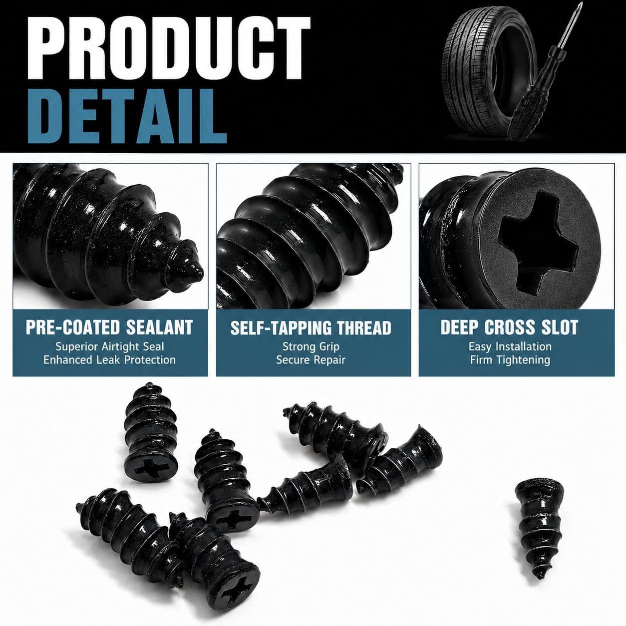 100PCS Tire Repair Nail Kit, Mushroom Tire Plug Rubber Screws with Screwdriver, Tubeless Tire Repair Kit Vacuum Tire Repair Nails for Car Motorcycle Truck Bike Emergency Puncture Repair