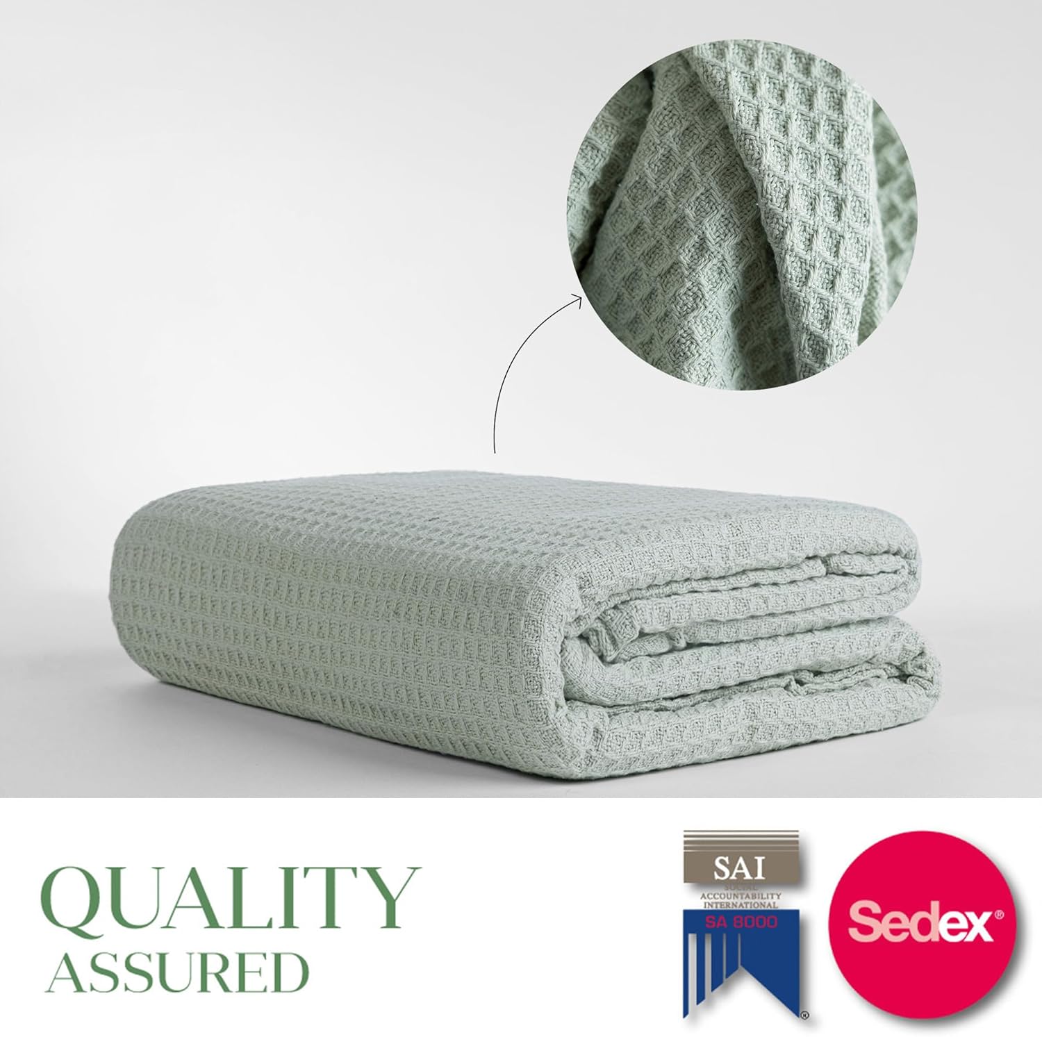 Salt Earth 100% Cotton Waffle Blanket, Twin Size 68"x92" – Lightweight All Season Throw Blanket for Couch, Bed & Bedroom, Soft Modern Cozy Cotton Blanket (Sea Foam) - Image 3