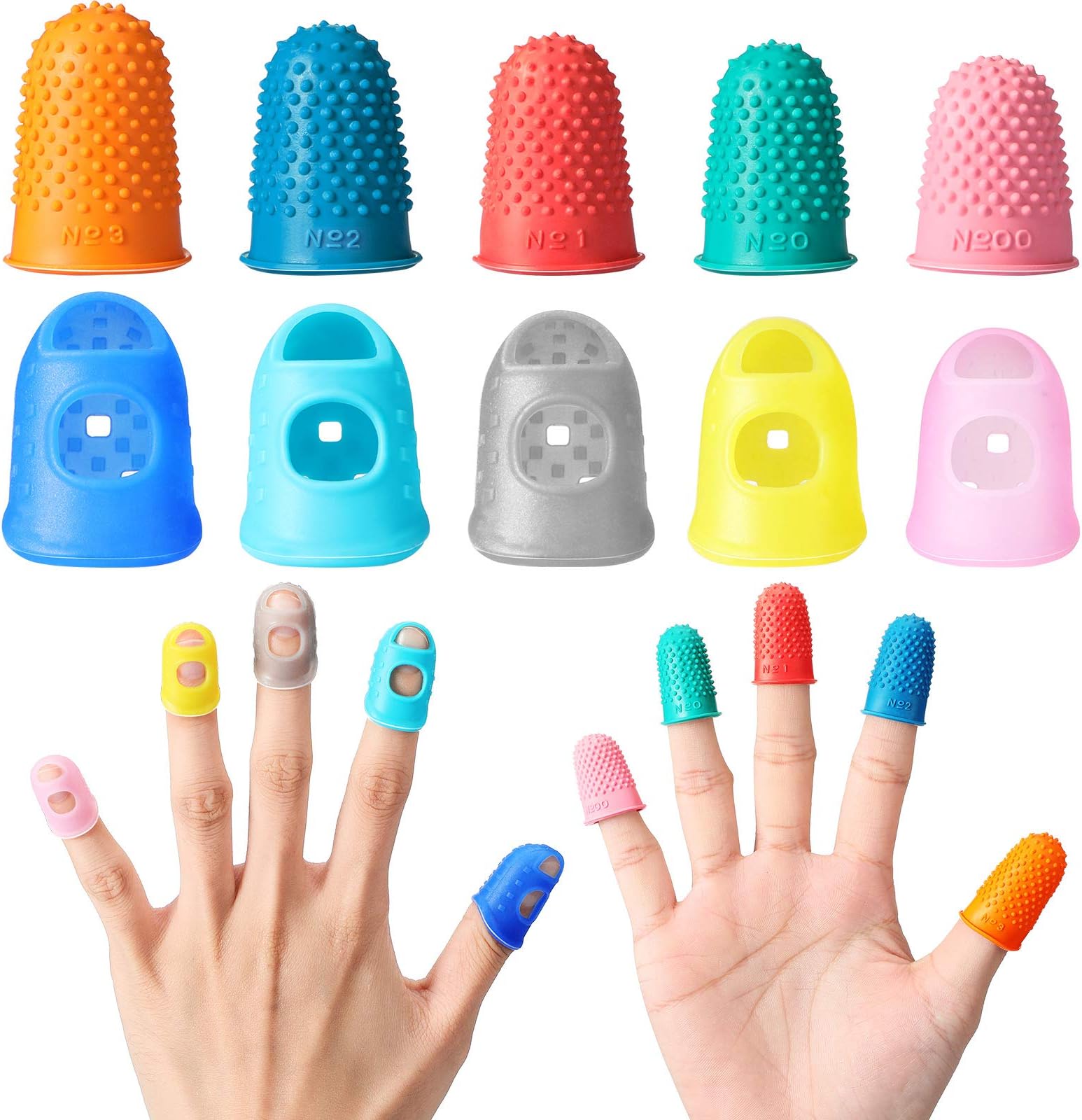 Zonon 20 Pieces Rubber Thimble Protector Hand Sewing Finger Tips Guard 5 Sizes Finger Pads Grips for Quilting Knitting Hot Glue Sorting Embroidery Paperwork Carving Handwork(Blue)