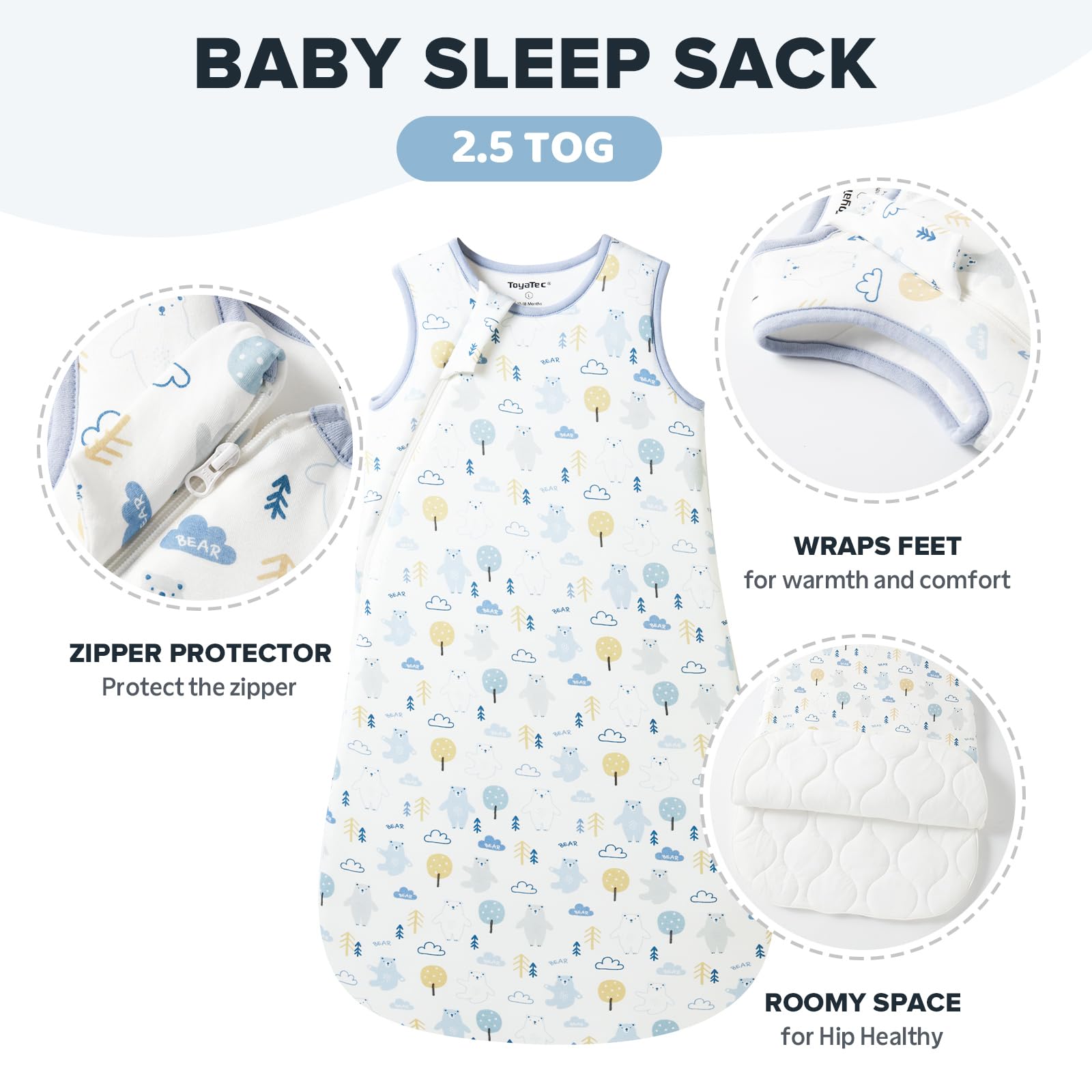 ToyaTec Baby Sleeping Bag 2.5 Tog Super soft Rayon Made from Bamboo,Baby's Bamboo fiber Sleeping Bag Autumn Winter Sleeping Blanket(Bear,M) - Image 2