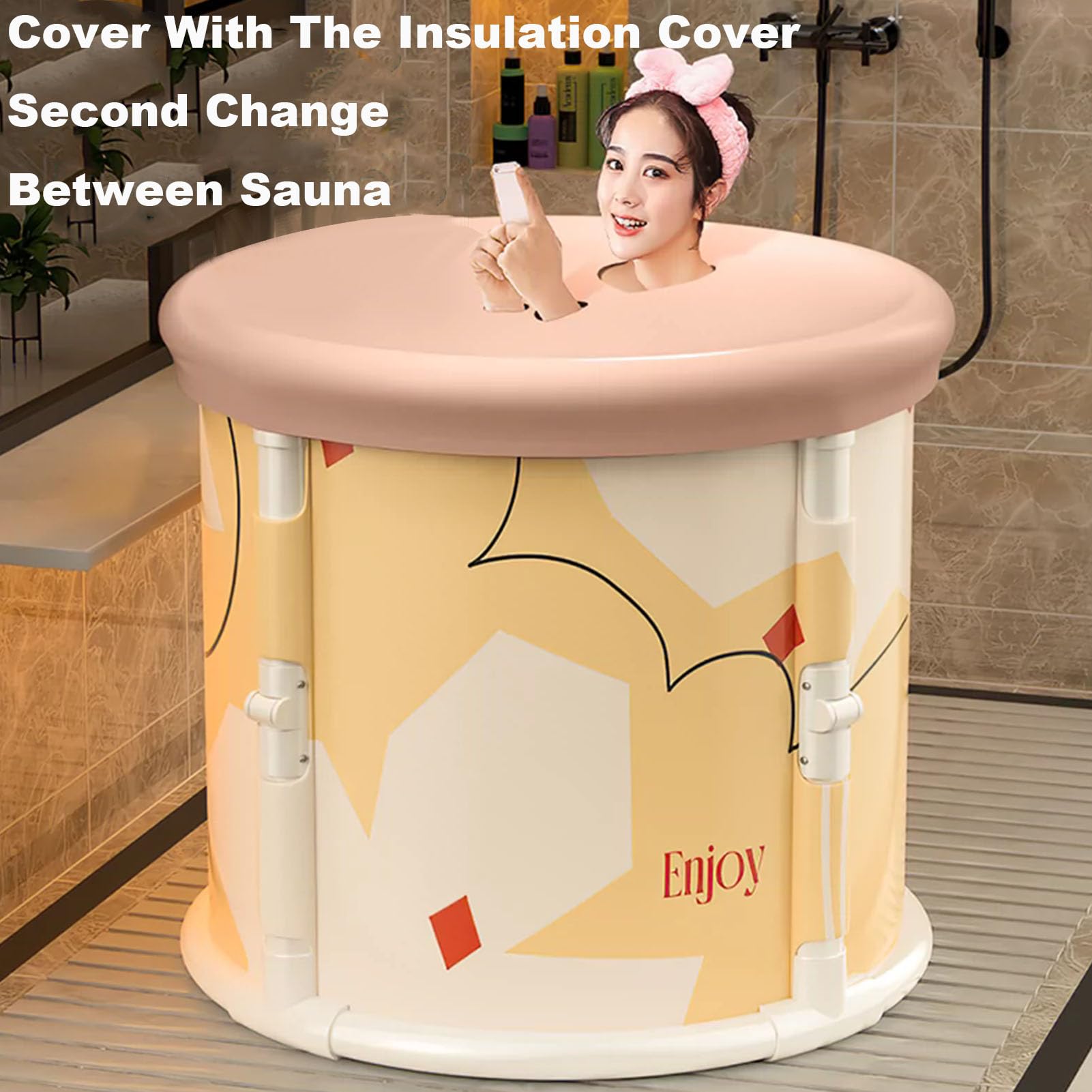 Faltbare Badewanne Erwachsene Badewanne für Dusche Mobile Badewanne Eistonne für heißes Bad kaltes Bad und Sauna Einfacher Installation Sicher und Umweltfreundlich (Gray)
