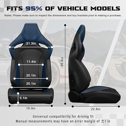 Miniatura 19 de 2 asientos universales ajustables de carreras con deslizadores dobles, asientos de cubo reclinables, 1 par de asientos deportivos para vehículos