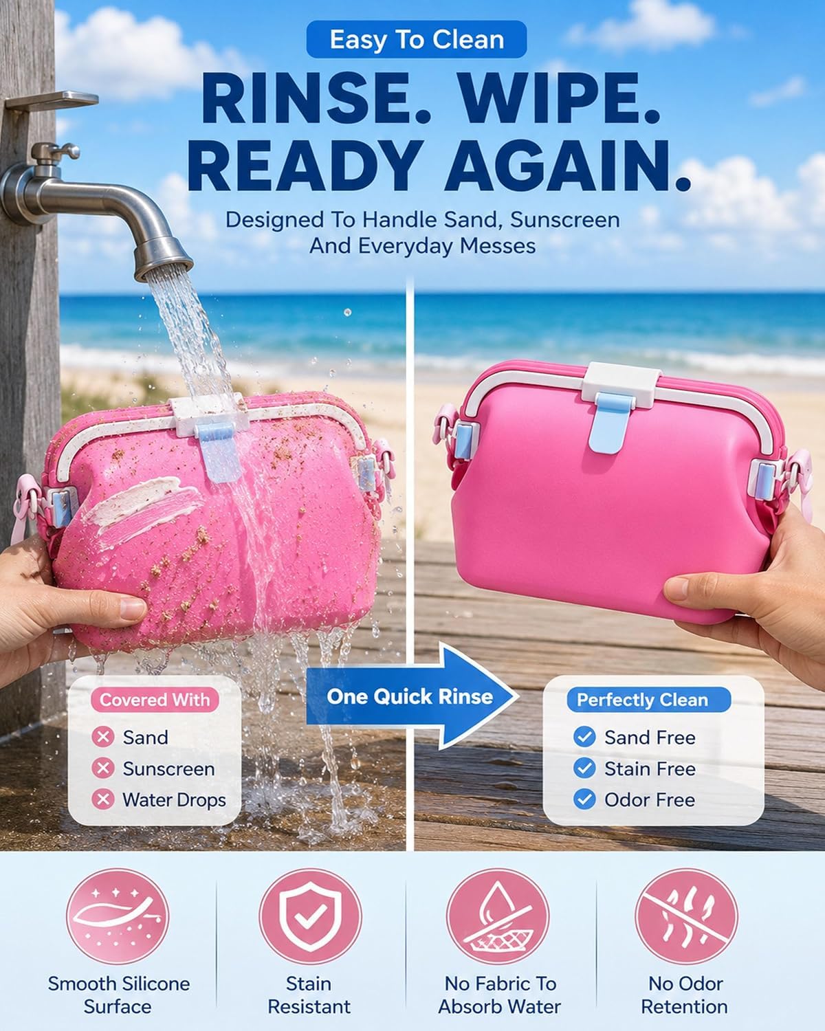 Generisch Wasserdichte Schwimmtasche FüR Damen, Zusammenfaltbare Strandtasche Mit Wasserdichtem Silikonfach FüR Nasse GegenstäNde, Geeignet FüR Schwimmen, StrandausflüGe Und Poolpartys