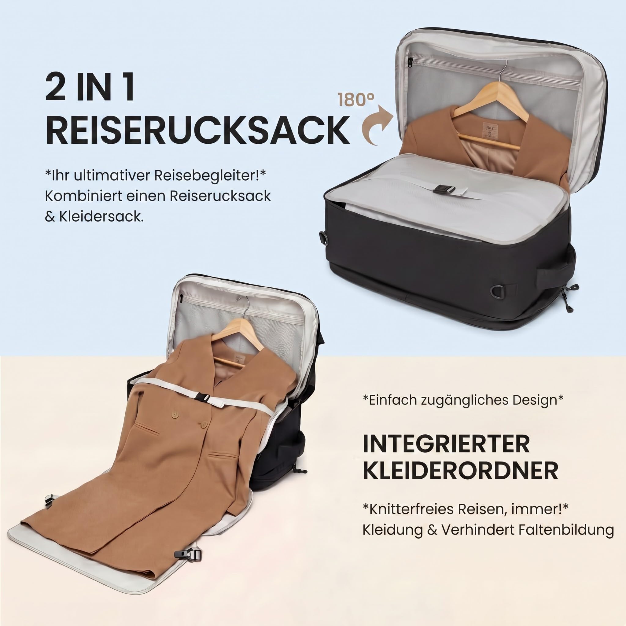 seyfocnia Kleidersack FüR Damen Und Herren, Große Anzugtasche, Weekender Reisetasche Anzugtasche Laptop Rucksack faltbare reisetasche Rucksack handgepäck flugzeug