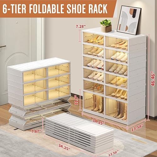 Miniatura 2 de Organizador plegable de plástico transparente para zapatos, estante para armario, caja de almacenamiento grande para zapatos, apilable, fácil