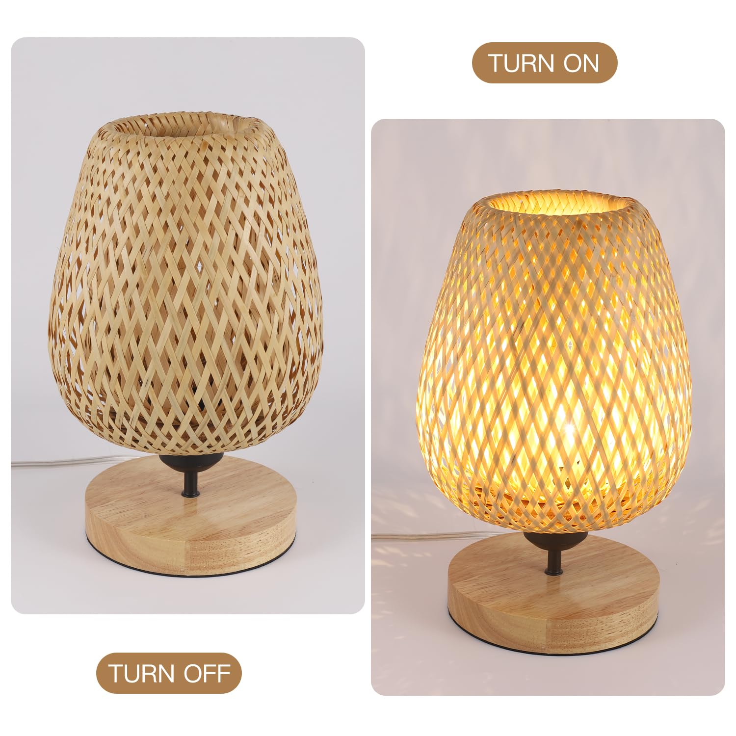 Comely Bambou Tissé Lampe de Table, Lampe de Chevet Abat-Jour en Bambou | Base en Bois Naturel pour Chambres à Coucher, Bureau, Salle à Manger