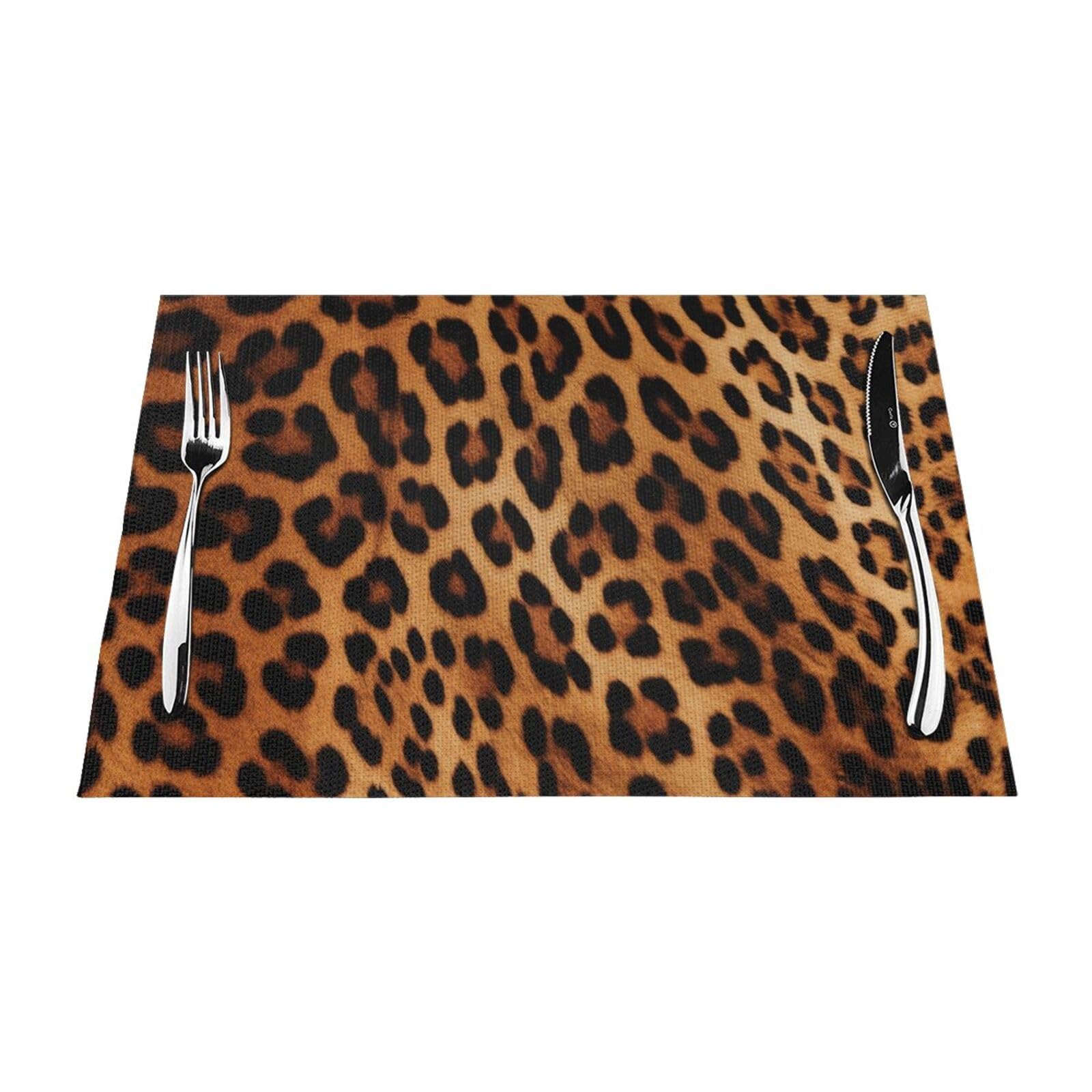Leopard Print Printed PVC Placemat 1 PCS for Kitchen Dining Table Heat-resistand Washable Table Mats 18x12 in